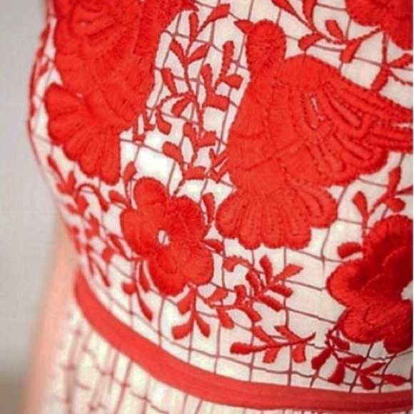 Anthropologie Vineet Bahl Stitched Avani Embroidered Detail Dress Cream Red SP - Picture 3 of 16